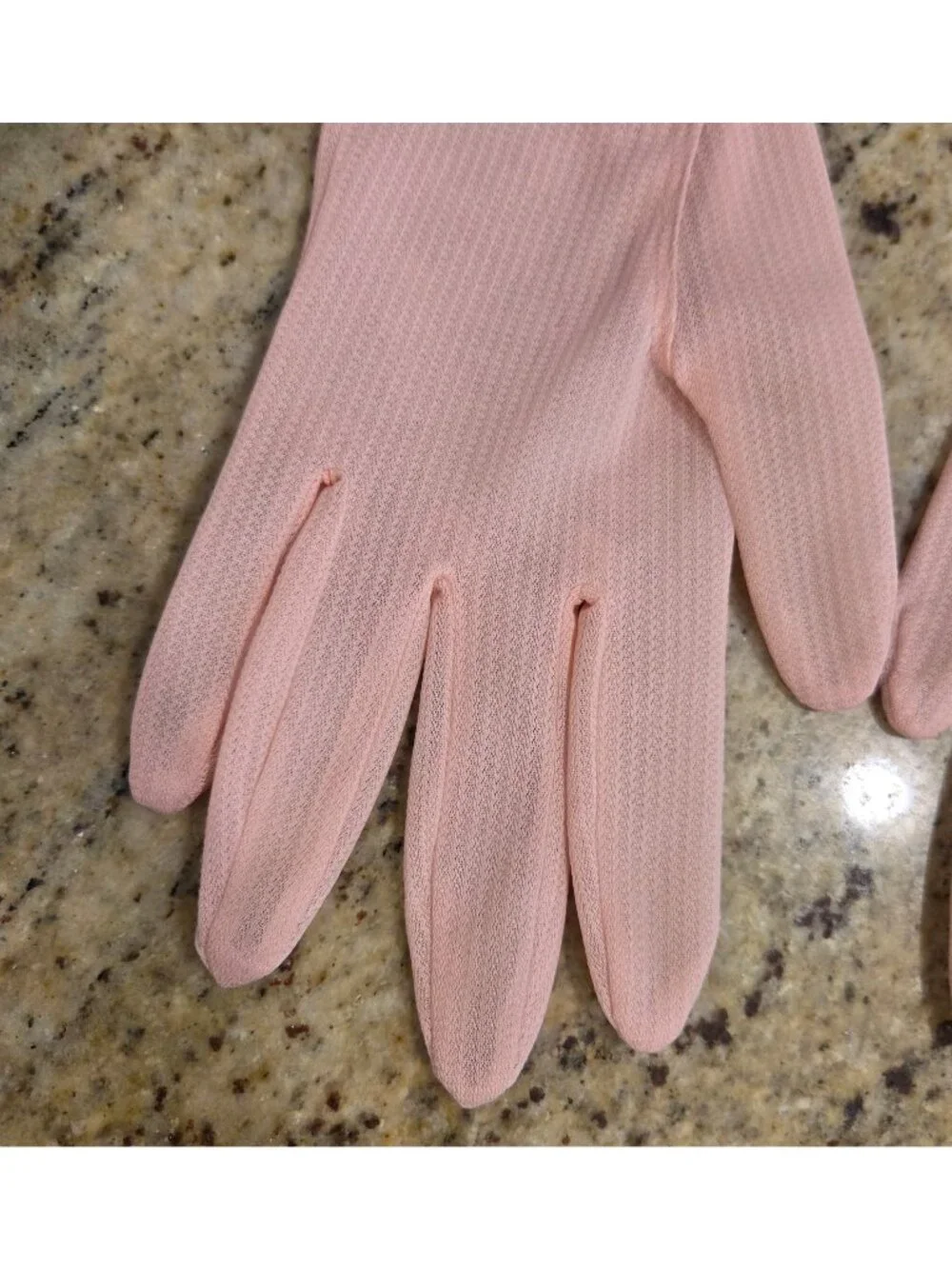 Vintage Womens Size L/XL Pink Nylon Formal Gloves Ruffle Wrist